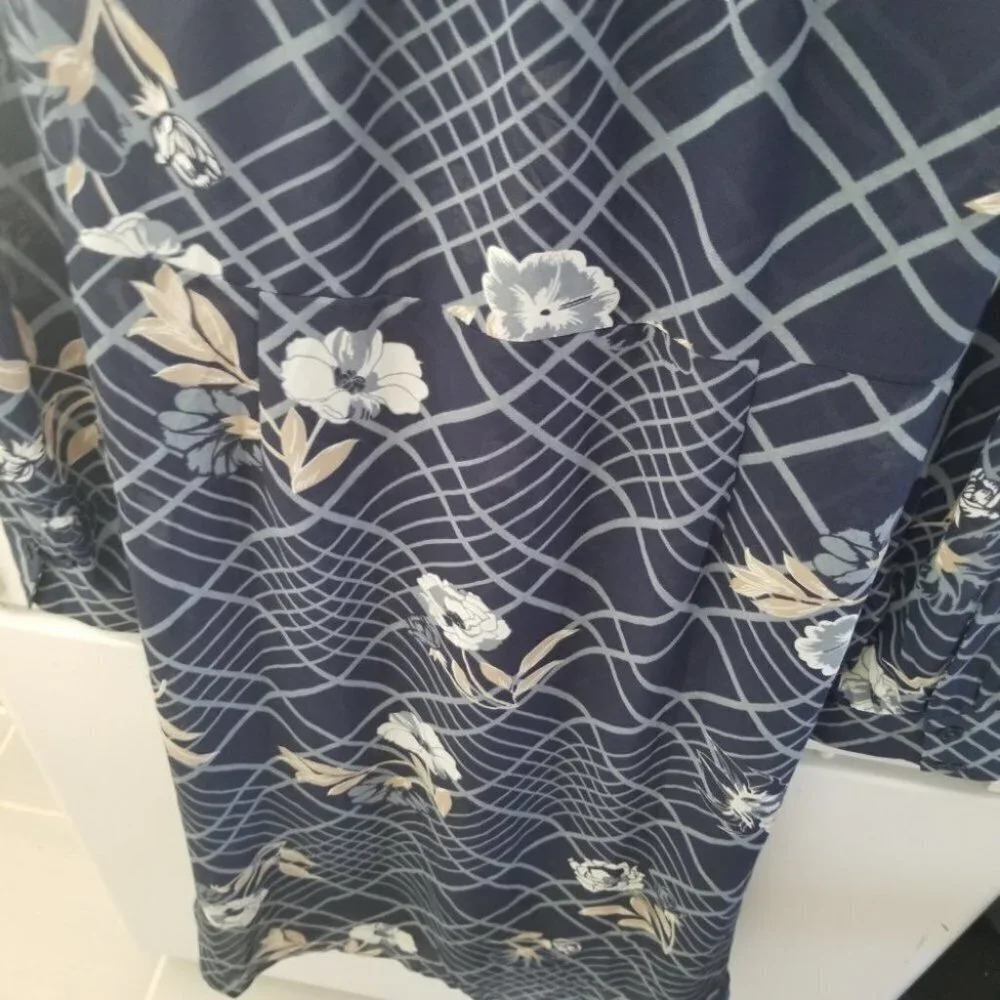 Modcloth Blue Floral Semi  Sheer Dress Belted XL - Picture 11 of 11